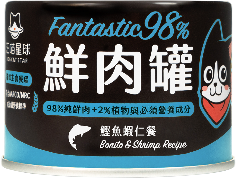 WANPY Planet - Cat 98% Fresh Meat Canned Main Meal - Bonito & Shrimp 165g