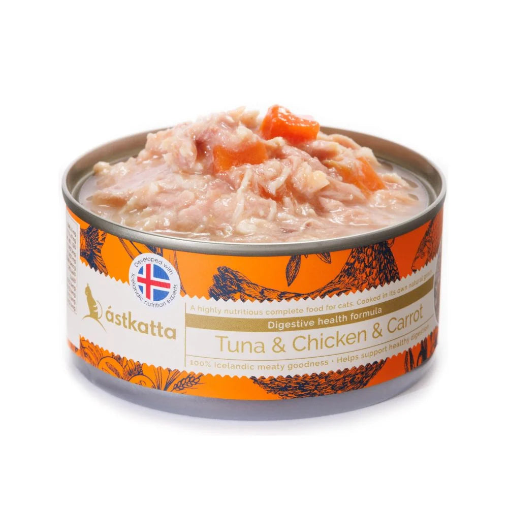 Astkatta - 肉絲主食罐 白鰹吞拿雞肉紅蘿蔔腸道護理主食配方 80g